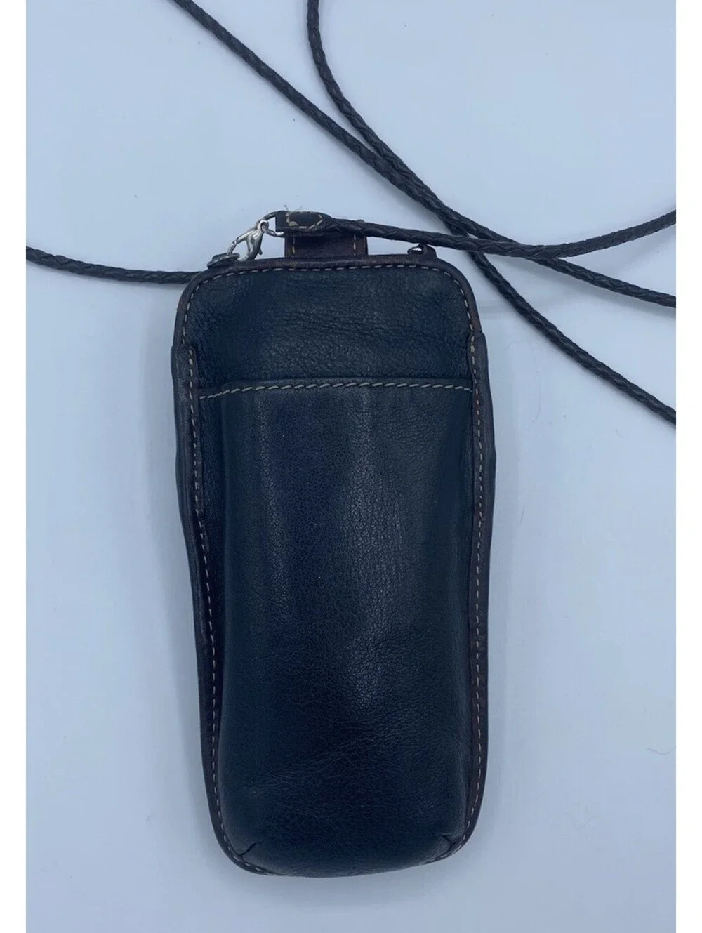 Vg BRIGHTON Black / Brown Leather Glasses Sunglasses Case w Braided Strap Heart